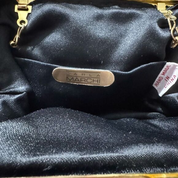 Carla Marchi Black Beaded Clamshell Clutch Handbag Evening Bag Vintage - Picture 3 of 8